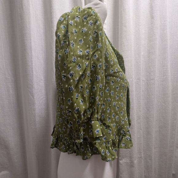 REFORMATION Sloane Top in Green w Mixed Floral and Polka Dot Bouquet XS - Picture 5 of 9